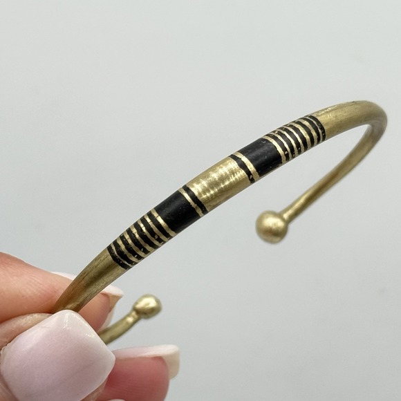 Single Jewelry - Tuareg Double Bar‎ Multiple Stripe Inlay Brass Bracelet